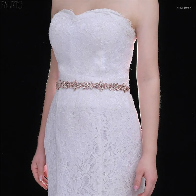 B￤lten Faleto Rose Gold Wedding Belt Rhinestone Bridal Crystal Pearl Bridesmaid Sash Dress pannband Kl￤nningar Huvudstycke