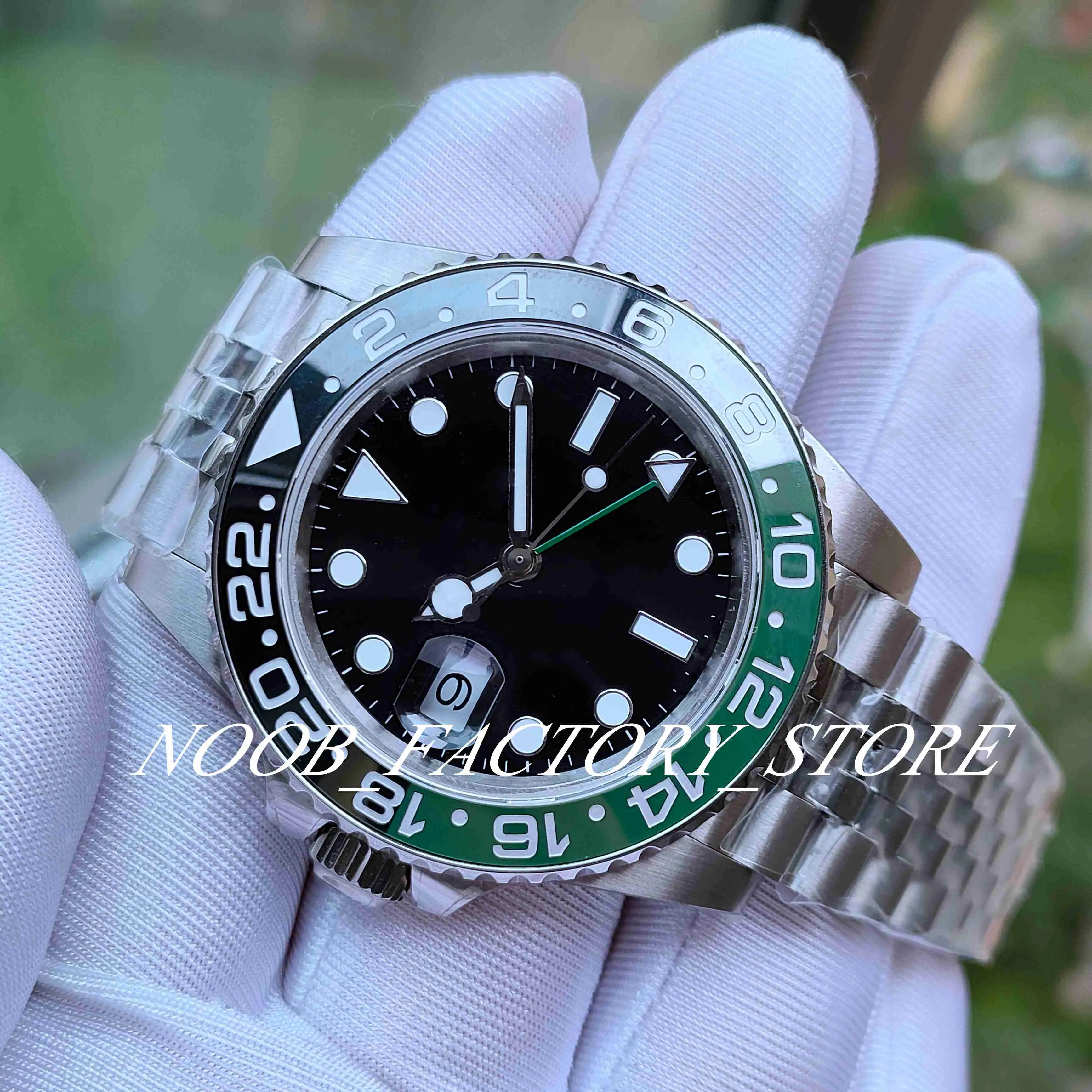 Linkshandige horloges Heren BP Factory V2-versie Aziatisch 3186 Bewegingsfunctie Aanpassing Uurwijzer Groene keramische bezel 40MM 126720 Superlichtgevend horloge Saffierglas