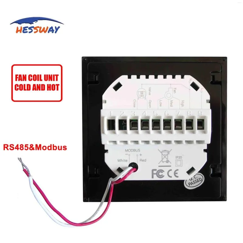LED 24VAC värme cool temp termostat rs485/modbus för fläktspolenhet nc nr