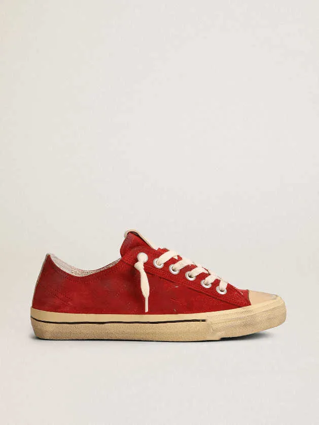 Sapatos sujos camurça tênis designer luxuoso Italiano Vintage Red escuro com couro prateado de couro metálico V-Star Ltd