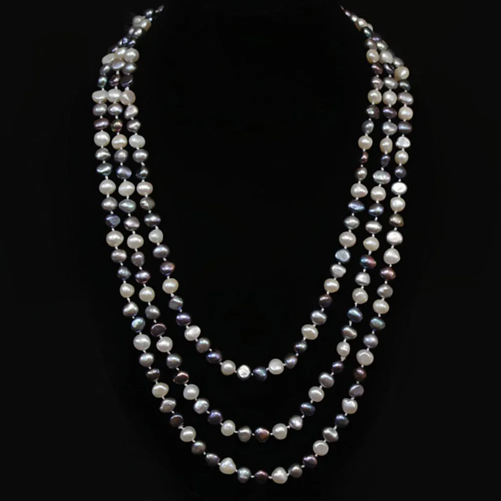 ハンドノット7-8mmマルチカラーバロック淡水真珠ネックレス200cm女性ファッションジュエリー
