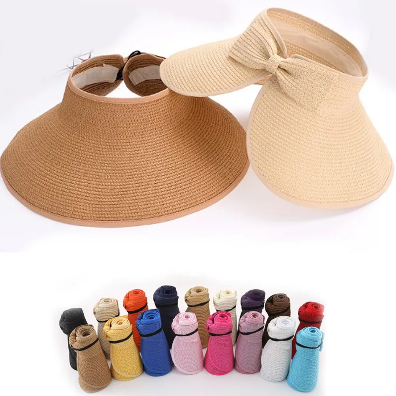 2022 Fashion New Bow Trend Shade Solid Color Beach Hat Staual Складывание пустое верхняя шляпа соломенная шляпа Солнца шляпы