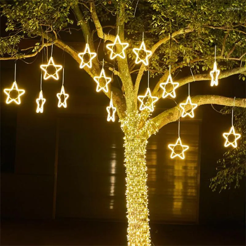 Saiten Thrisdar 30 cm Big Star Christmas Fairy Lights Feston LED Sade Holiday Garten Terrassen Zaunbaum Hanging Lampen