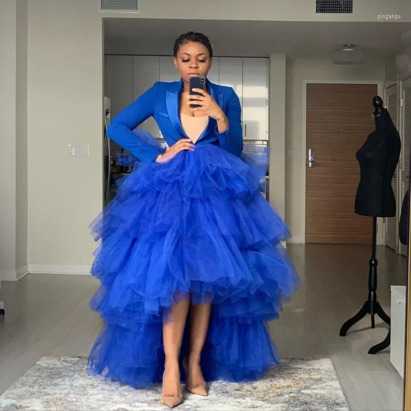 Skirts Royal Blue Long Tulle Skirt Women Tutu Puffy Tiered Prom High Low Lush Dress Party Night Gowns Plus Size