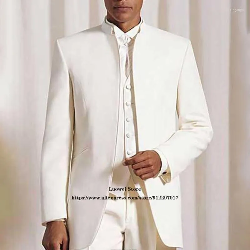 Men's Suits Men's & Blazers Fashion Ethnic Style Long Mens 3 Piece Jacket Vest Pants Set Wedding Groom Tuxedo Business Blazer Masculino