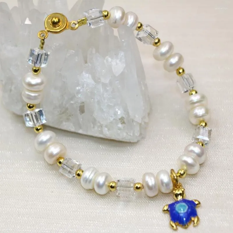 Strand Moda Charms Perla bianca naturale 6 8mm Abaco Perline per braccialetto Bangle Donna Cloisonne Gioielli unici fai da te 7,5 pollici B2999