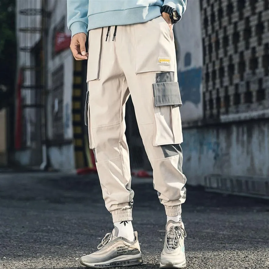 Marka Tasarımcı Pamuk Giyim Hip Hop Kargo Pantolon Sonbahar Erkek Bol Cepleri Joggers Pants Erkek Japon Tarzı Siyah Harem Pants317v