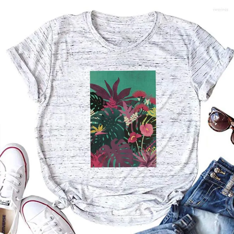 Women's T Shirts Tropical Floral Summer Travel Vintage Tee Vacation Aloha Plants Tops Hawaii Aesthetic Clothes XL