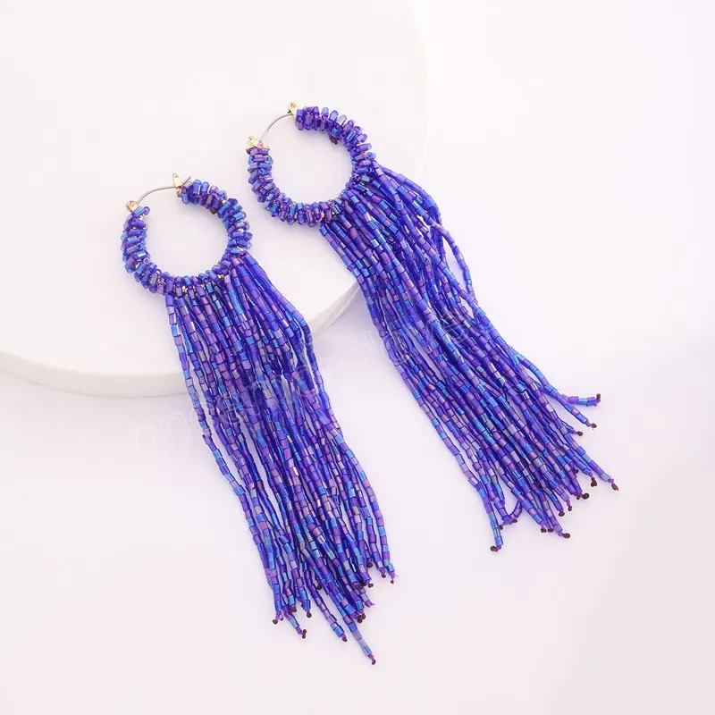 Boucles d'oreilles à pampilles perlées pour femmes, faites à la main, en perles de rocaille violet foncé, bijoux de déclaration, à la mode, vente en gros