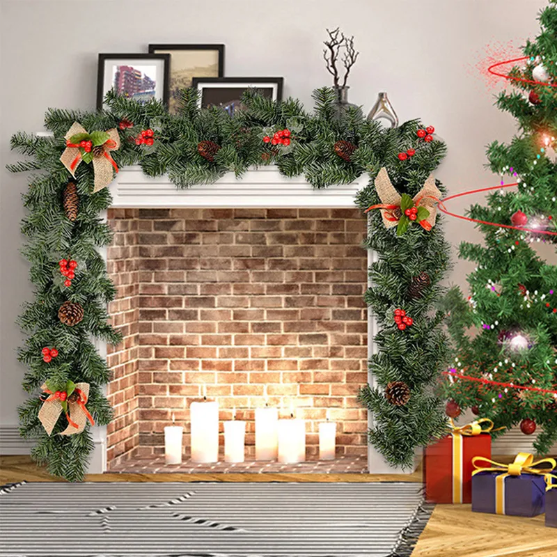 Decorazioni natalizie 1/8 M Rattan Fiore artificiale Albero Ornamento Ghirlanda all'aperto Ghirlanda Ciondolo Forniture per feste di Natale Porta Scale C220909