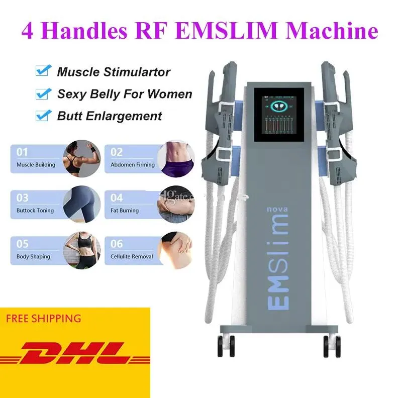 Risultato diretto EMSlim Body Dimagrante Macchina per la perdita di peso HIEMT Muscolo elettromagnetico RF Attrezzatura per la bellezza del rafforzamento della pelle con RF 4 maniglie e sedile