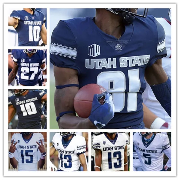 Utah State Aggies College Football Jerseys Logan Bonner Calvin Tyler Jr. Robert Briggs Brian Cobbs Justin McGriff Kyle Van Leeuwen MJ Tafisi Ajani Carter Vaughn 4XL