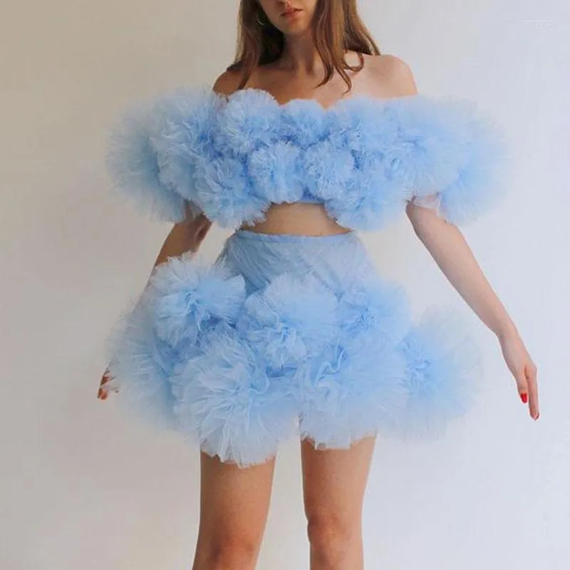 Skirts Sky Blue Mini Skirt For Women Ruffled Tulle Chic Tutu Personalized Girls Party Gown 2022 Custom Made NO TOP