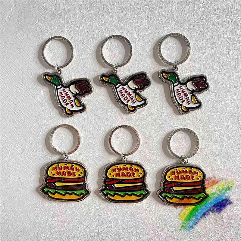 Anahtarlıklar insan yapımı anahtar zincirler erkek kadın 1 1 yüksek kaliteli uçan ördek burger çift sevimli metal anahtar zinciri T220909