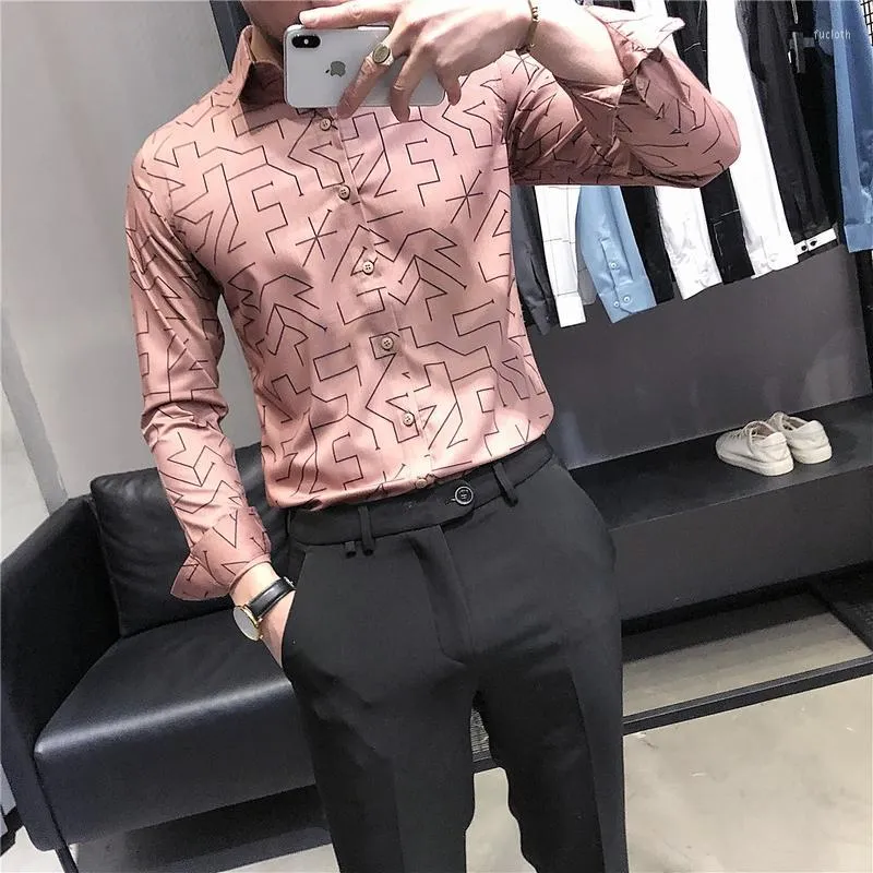 Chemises décontractées pour hommes Robe d'affaires de haute qualité pour hommes à manches longues Slim Fit Social Party Blouse Géométrie réduite Streetwear Vêtements