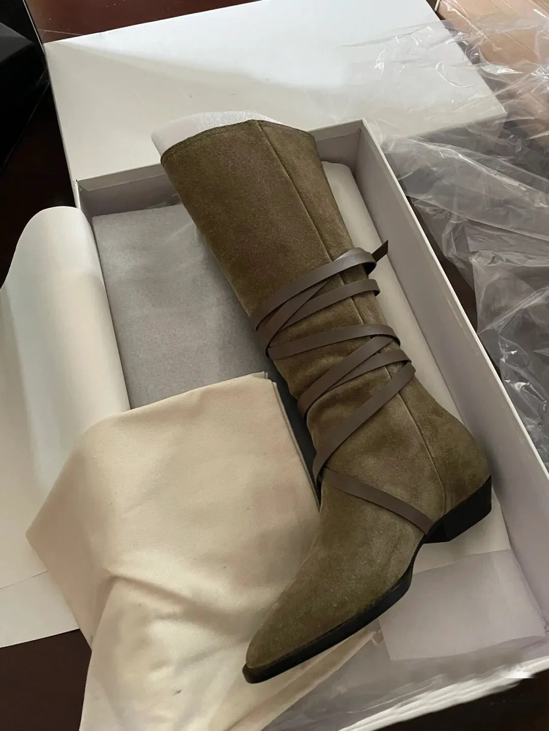 Luxuriöse Marants-Stiefel für Damen, Retro-Mädchen, spitzer Zehenbereich, niedriger Absatz, mittelhoher Stiefel aus Leder, hoch mercerisiertes Rindswildleder, Größe 35–41, mit Box