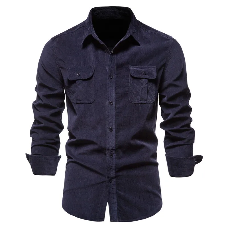 Men s Designer Corduroy Business Formal corduroy shirt Fashionable and Casual Cotton Blend with Slim Fit and Long Sleeves