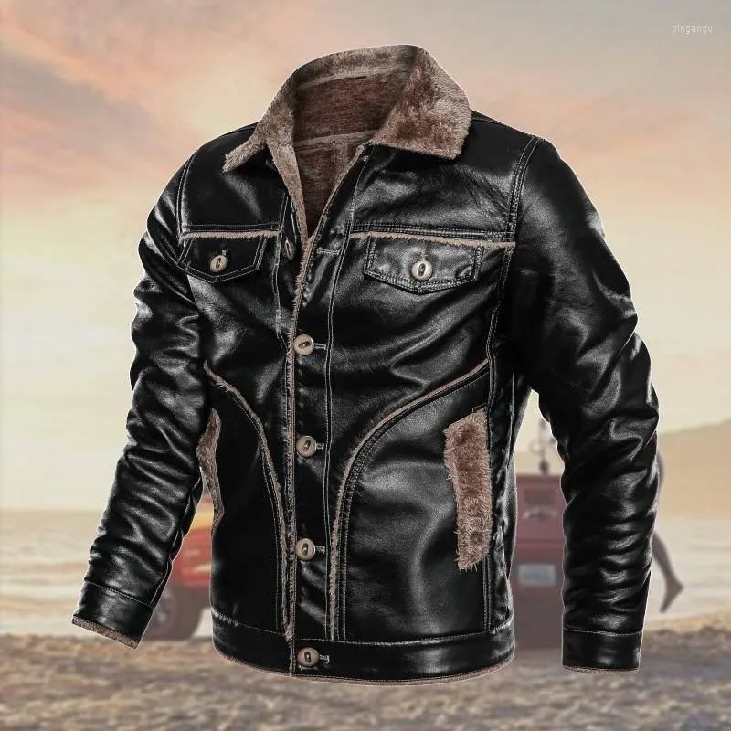 Men's Fur Men's & Faux Winter Men's PU Leather Jacket Casual Male Thick Thermal Coats Men Collar Motorcycle Down Jackets