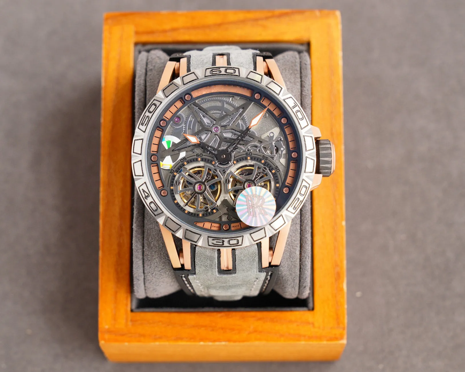 Dubbel ForSining Tourbillon Watch for Man 46mm helautomatiska mekaniska designer Watchs Montre de Luxe Leather Engine Rostfritt stål Mens