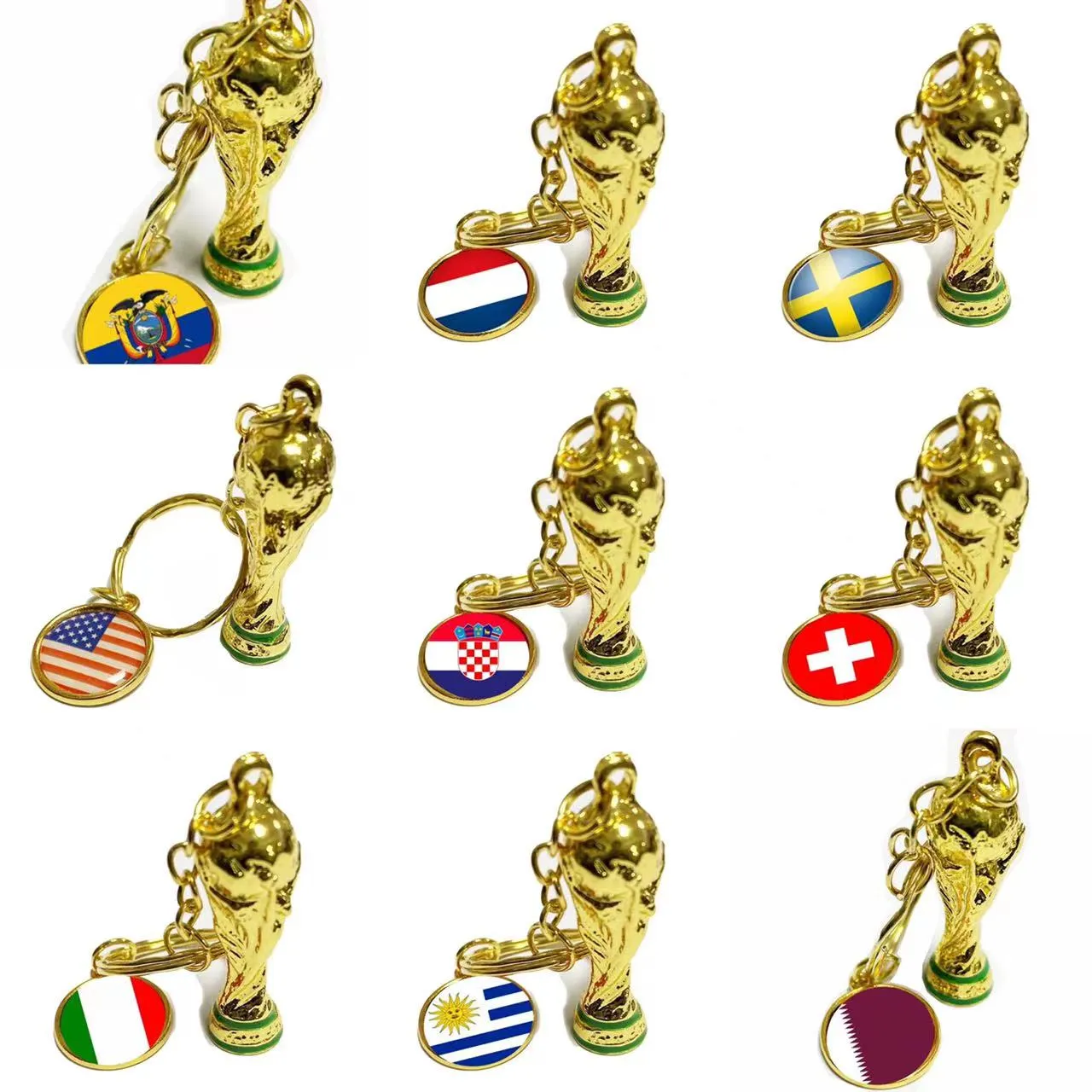 2022 Qatar World Cup keychains bulk Top 32 Football Souvenirs Alloy Hercules Cup National Flag Key chain Backpack Accessories Special Gifts keyring