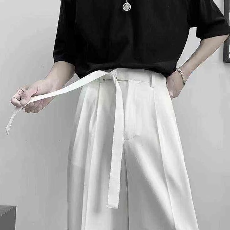 Men's Pants Harajuku Fashion Men's Pants Casual Wide leg Oversize Pants With Belt Korean Style Streetwear Trousers For Men Soild Color White T220909