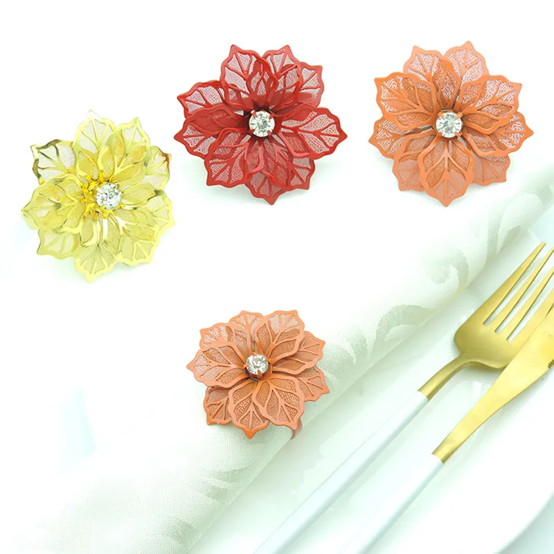 Flower Shaped Napkin Ring Metal Napkins Buckle Rings Hotel Wedding Party Table Decoration Towels Decor Buckles Multi Colors TH0290