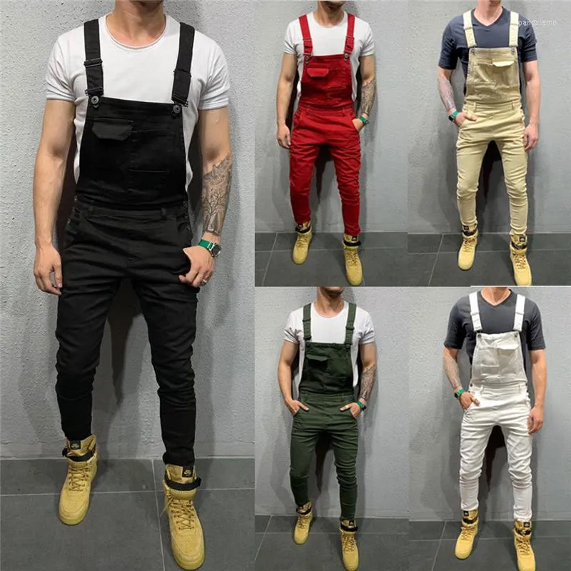 Мужские спортивные костюмы модные джинсовые джинсы Dungarees комбинезоны комбинезоны Slim Fit подвески для подвески нагрудные брюки Сплошные брюки комбинезоны