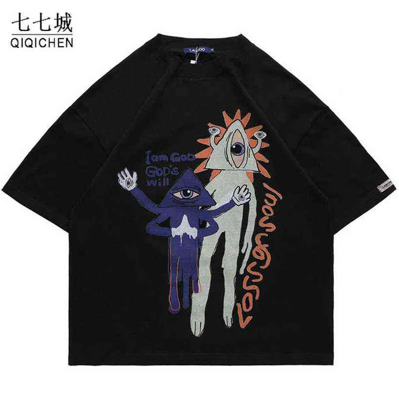 T-shirts voor heren Hip Hop Oversize T-shirt Men One-eyed Alien Print Harajuku T-shirts dames streetwear katoen losse korte mouw tops tees zomer T220909