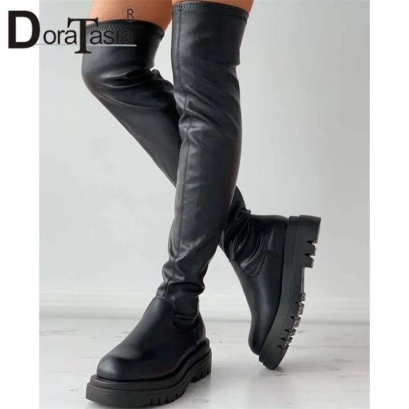 Bottes DORATASIA marque femme plate-forme cuisse haute mode mince talons épais sur le genou femmes chaussures de fête femme 220909