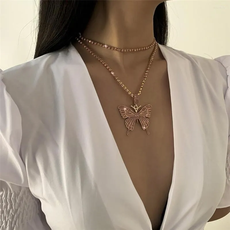 Pendant Necklaces Women Shiny Rhinestone Butterlty Necklace Crystal Chain Choker Set Fashion Statement Jewelery Gifts 2022