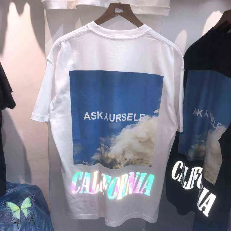 T-shirty męskie Zapytaj White Kaus wanita pria reflektif warna-warni gambar cetak reflektif california niebo blue quyurself t220909