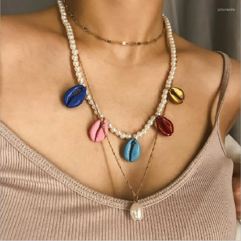 Colliers pendentifs 2022 Mode longue chaîne collier ras du cou collier pendentifs Vintage acrylique coquille Maxi déclaration femmes bijoux fête cadeau