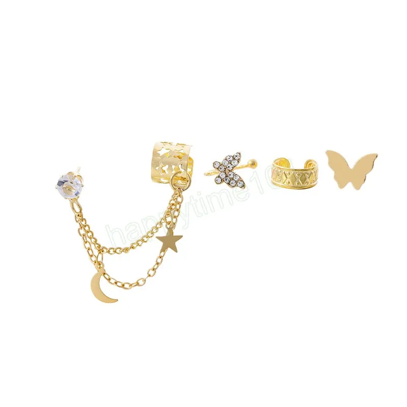 Retro fofo de diamante de diamante recorte clipes de orelha de estrela Mulheres dourado Metal sem brincos perfurantes para jóias de moda para meninas