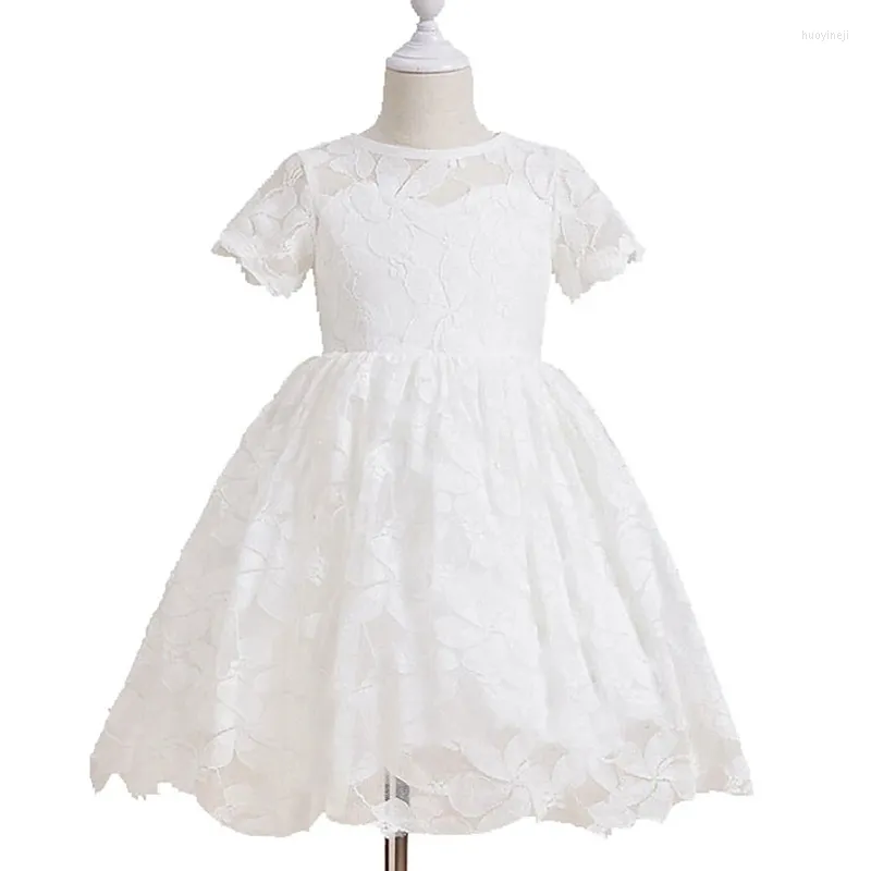Girl Dresses A-Line Knee Length Flower Party Chiffon Short Sleeve Jewel Neck With Solid