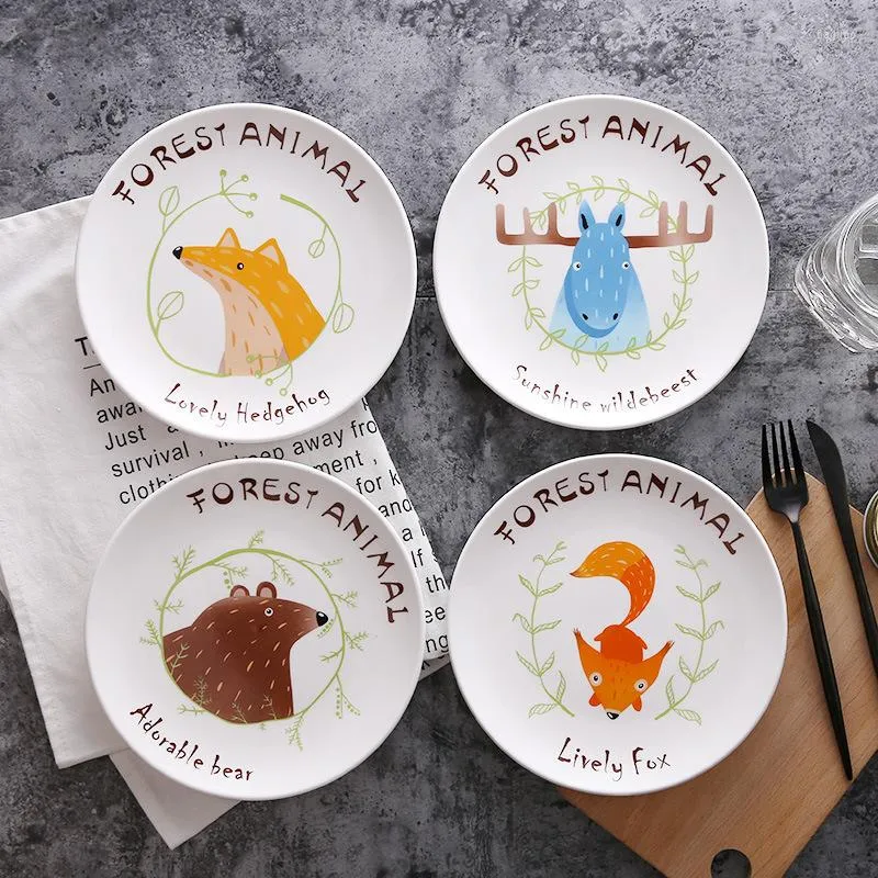 Dinnerware Sets Forest Animal Porcelain Dishes Creative Nordic Steak Plate Cartoon Cute Breakfast Fruit Cake Sweet Noodle Dinner Table
