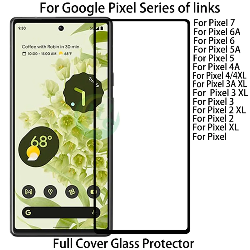 Proteggi schermo a copertura totale in vetro temperato stampato in seta per Google Pixel 7 6A 6 5A 5 4A 4 3A 2 lite XL