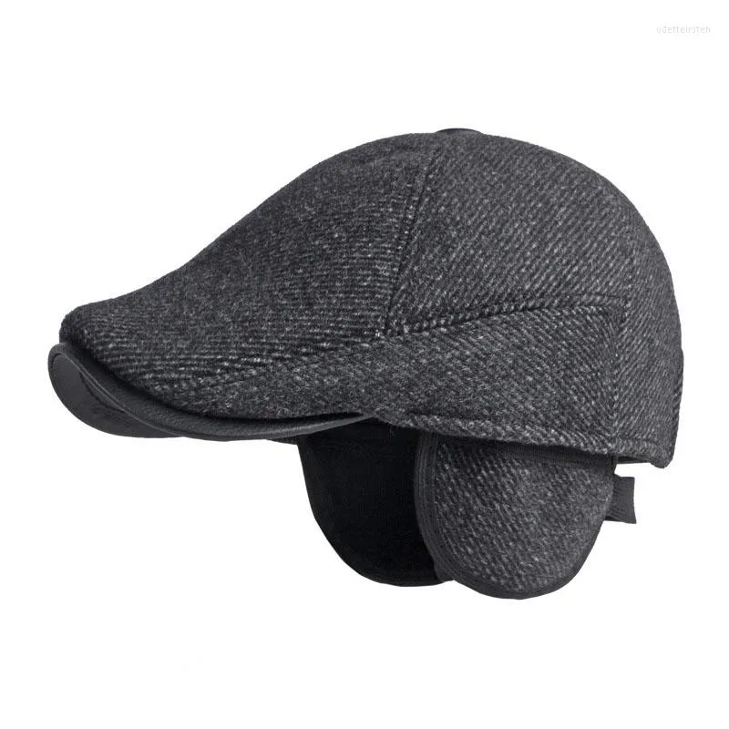 Bérets hiver Sboy chapeaux pour hommes d'âge moyen chaud Protection des oreilles casquette en laine britannique rétro plat haut réglable extérieur avant chapeau