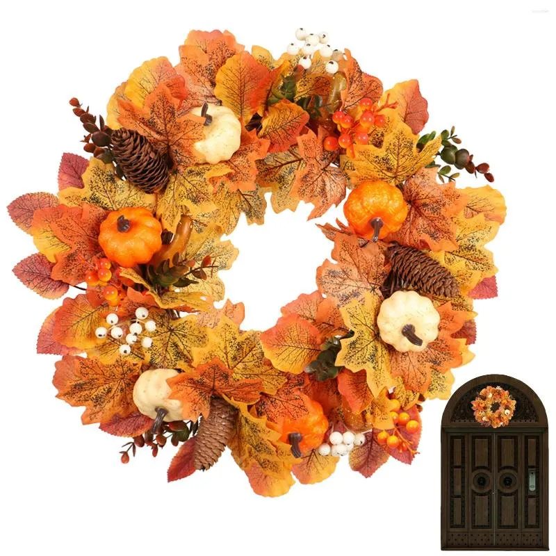 Flores decorativas caem grinaldas para a porta da frente 17.7'fall com abóbora artificial Pinecone Halloween Party Supplies