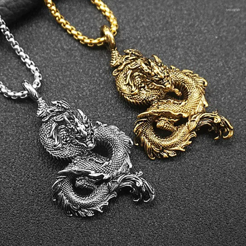 Pendant Necklaces Domineering Chinese Style Golden Dragon For Men Alloy Long Choker Necklace Hip Hop Party Fashion Jewelry Gifts