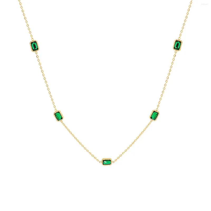 Choker Green Stone Chain Necklaces For Women Vintage Rectangle Geometric Charms Necklace Elegant Lady Girls Neck Collar