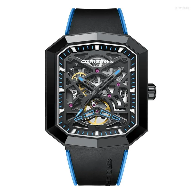 Relógios de pulso Luxury Hollow Hollow Mechanical Watches Mechanical Skeleton Tonneau 50 Desenho de pulso à prova d'água Design original Relógio automático para homens