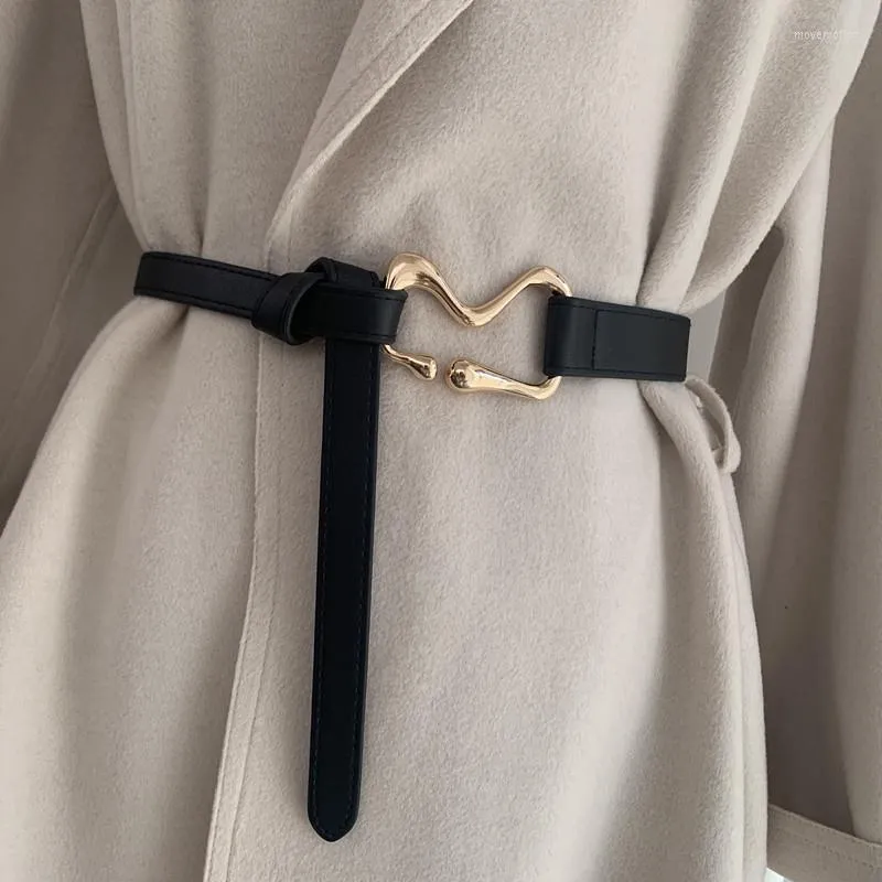 Womens PU Leather Belt with Gold Metal Buckle Thin 2.5 cm  display picture 3