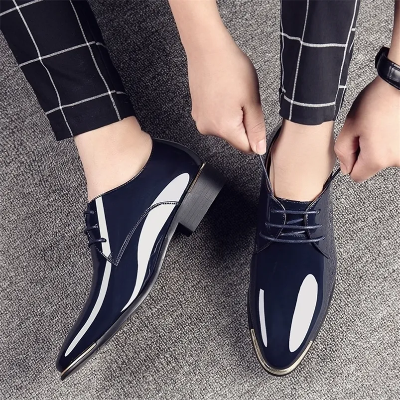 Kl￤nningskor Spring Autumn Style Men Single Casual Business Solid Color Patent Leather Wedding Sheos 220909