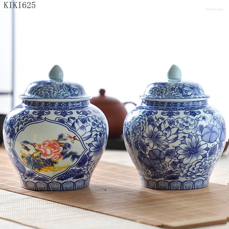 Garrafas de armazenamento porcelana azul e branca Tea selado Caddy Caddy Flor Flor Arte Cade