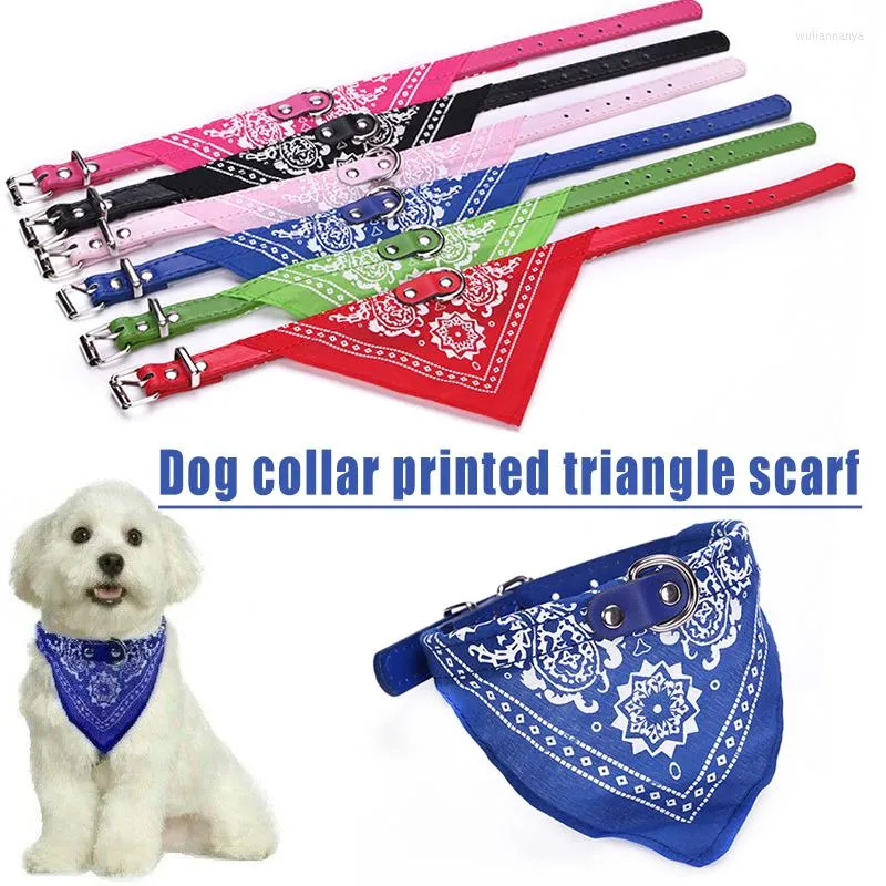 Dog Collars Bandana Collar Adjustable Cat Pet Neckerchief Pu With Printed Triangular Scarf Home Soft Breathable Fashion