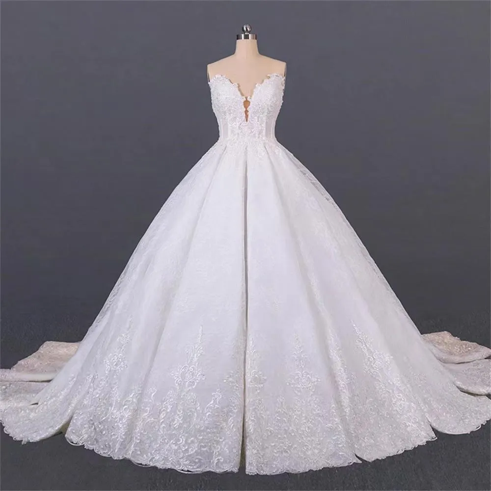 New wedding dress lace tube top v-neck straps big trailing temperament beautiful slim slim backless bride MY102412