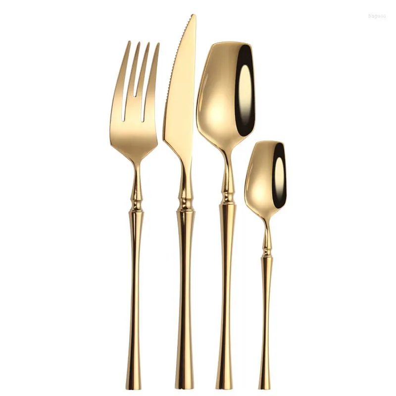 أدوات المسطحات مجموعات أدوات المائدة الذهب غير اللامعة مجموعة 4 قطع ملاعق شوكات سكاكين الأدوات الذهبية