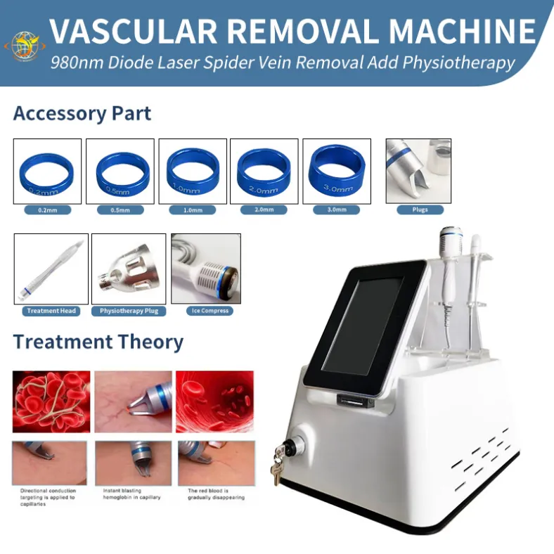 Bantmaskin 980nm Vaskulär borttagningsmaskin Laserspindelar Remova Varicose Vein Ta bort 980 nm Diode Lazer Vasculars Therapy Machines