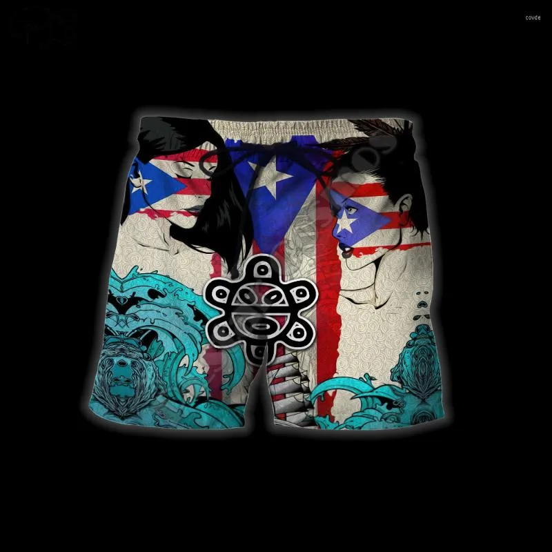 Shorts masculinos Plstar Cosmos Porto Rico Nacional da Bandeira da Flag Cultura 3D Moda Impressa para Homens/Mulheres Verão Casual Praia Casual Pants curtas P47