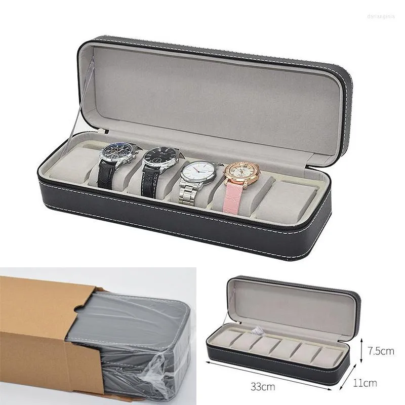 Watch Boxes 6 Slots PU Leather Watches Storage Box Jewelry Collection Organizer Case Wristwatches Holder Gifts Dislpay